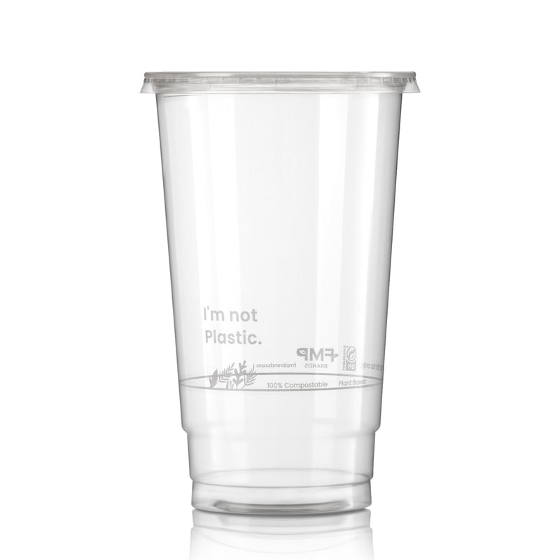 24oz Plant Based Biodegradable Clear Cups with Flat Lids