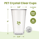 24oz Clear Plastic Cups for Cold Drinks no lids, PET BPA Free - Inbulks