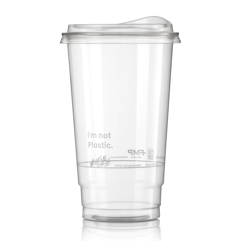 24oz Plant Based Biodegradable Clear Cups with Sip Lids