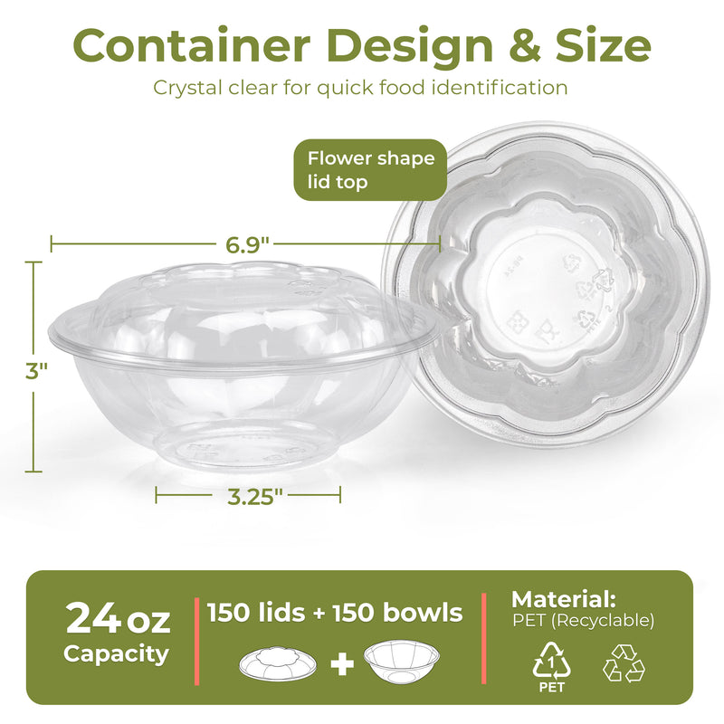 24oz BPA Free Clear Plastic Bowl Container With Dome Lids