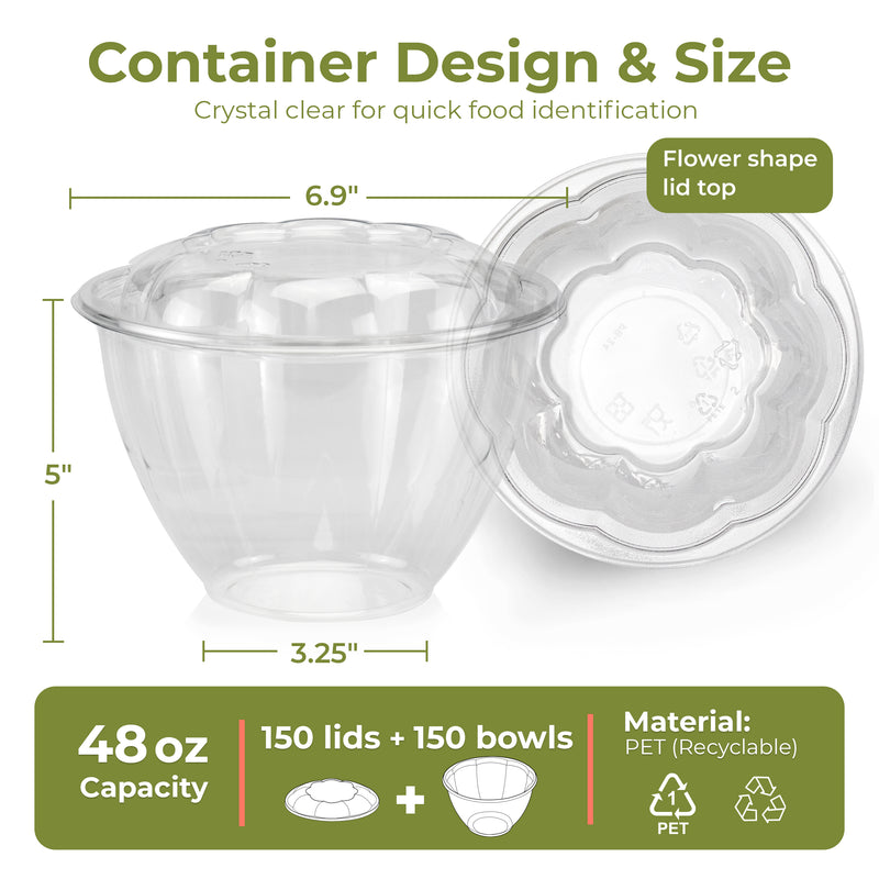 48oz BPA Free Clear Plastic Bowl Container With Dome Lids