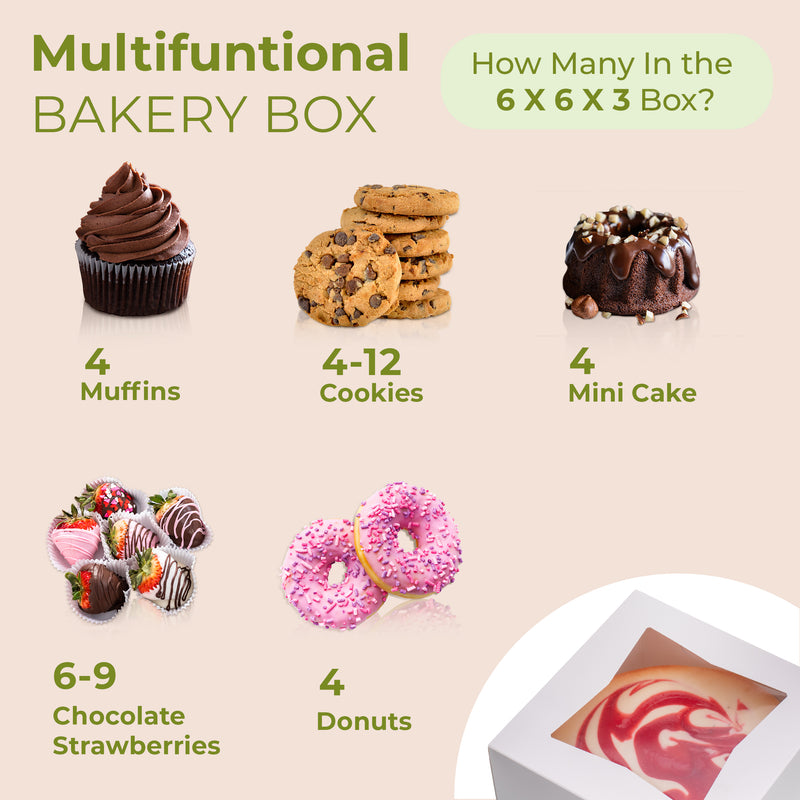 Bakery / Cake Box with Window 6x6x3", Auto-Popup