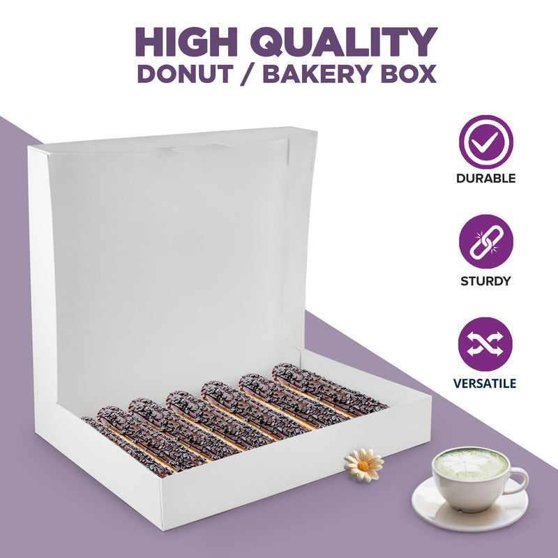 White Bakery Box - Holds 12 Donuts , Auto-Popup 15x11.5x2.25”