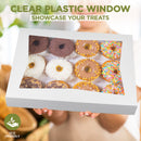 White Bakery Box with Window 16x12x2.25”  - Holds 12 Donuts , Auto-Popup - Inbulks