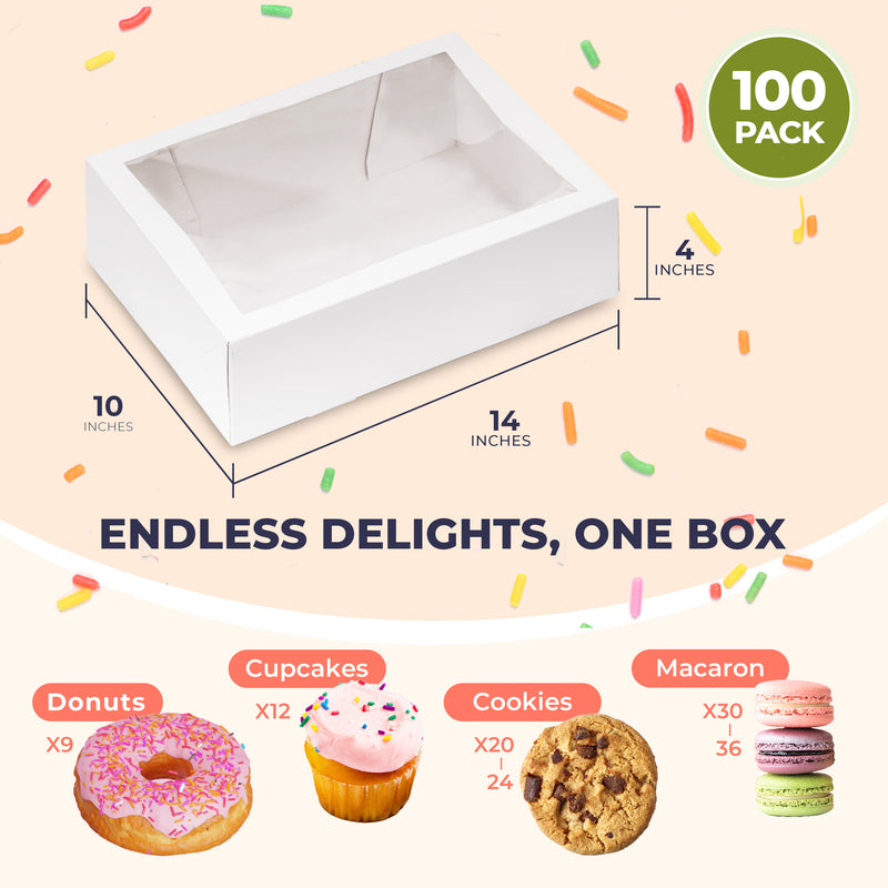 Cupcake/Donut Boxes with Window - 14x10x4 Inches Pastry Boxes