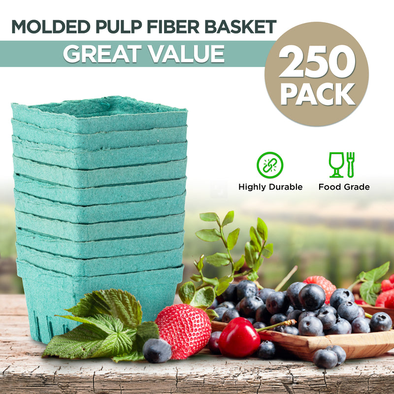 Green Molded Pulp Fiber Berry Basket Produce Vented Container for Fruit and Vegetable - Inbulks