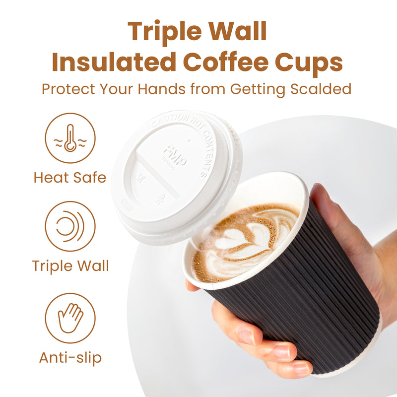 Double Wall  Paper Hot Cups with White Dome Lids