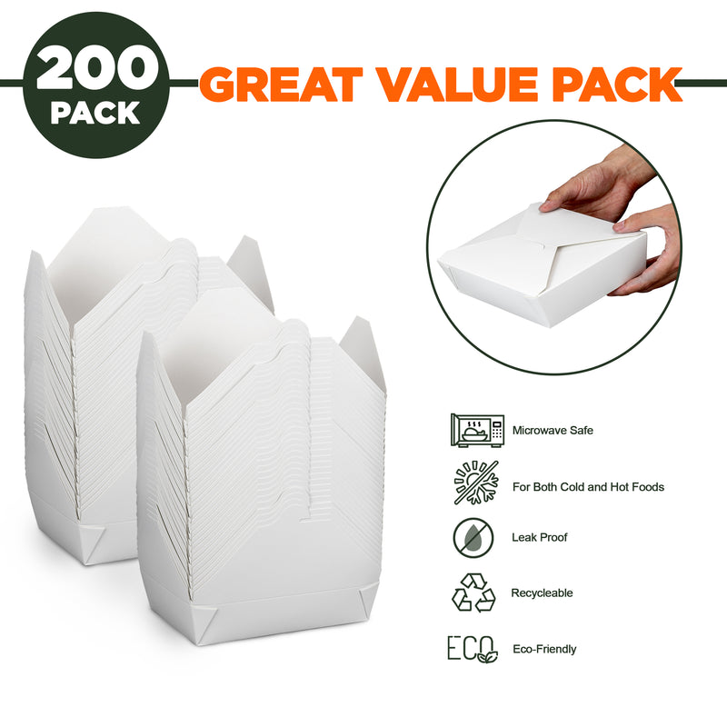 54oz Paper Take Out Containers - White Lunch Meal Food Boxes