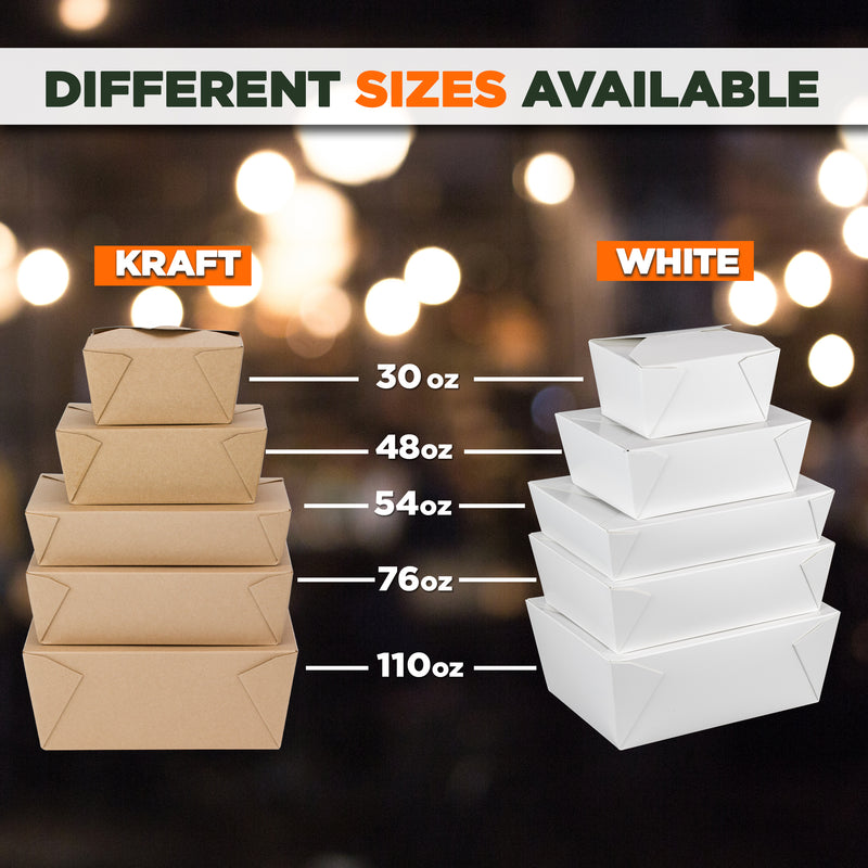 110oz Paper Take Out Containers - White Lunch Meal Food Boxes