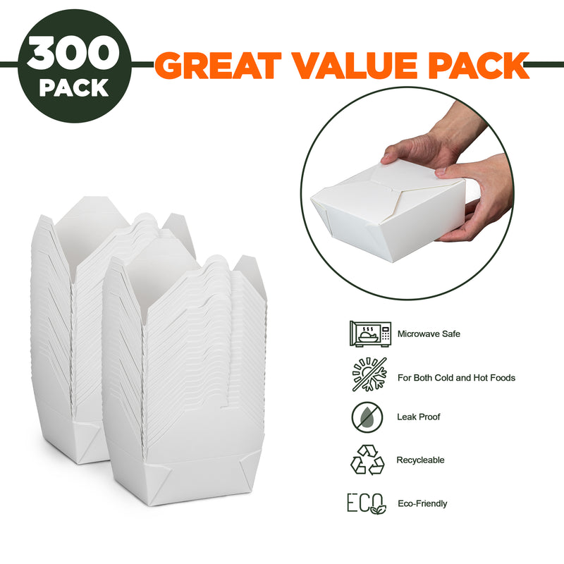 48oz Paper Take Out Containers - White Lunch Meal Food Boxes