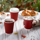 Disposable Coffee Cups w/ Dark Red Double Wall Insulated Ripple Sleeves [500 Pieces] - Inbulks