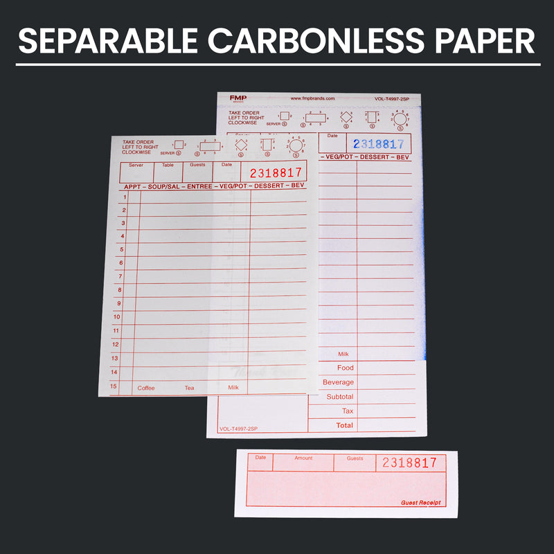2 Part Carbonless Pads for Restaurant Server -Tan & White