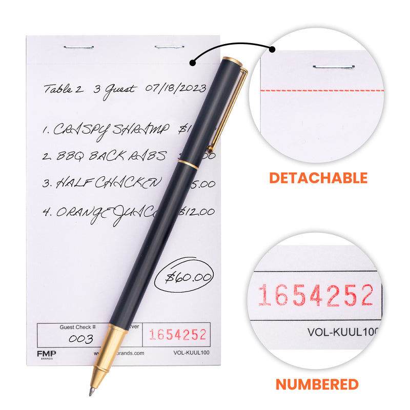 Numbered Paper Notepads for Restaurant, Bar, Cafe, Diners
