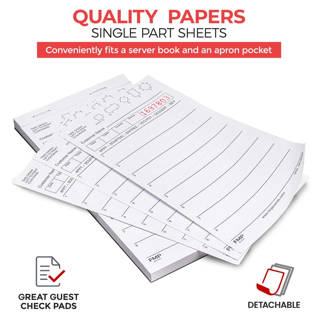 Server Pad Server Pads - Restaurant Order Pad, White 1 Part Guest Check Pad Style ...
