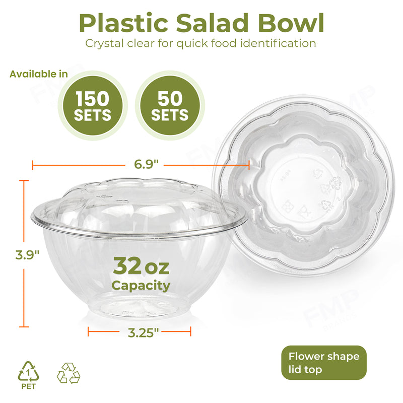 32oz BPA Free Clear Plastic Bowl Container With Dome Lids