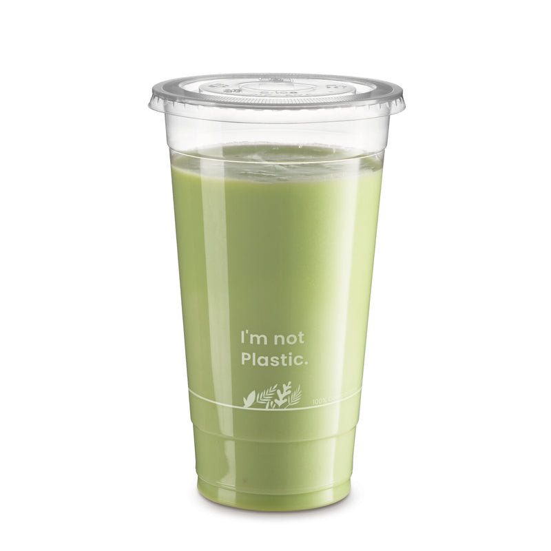 32oz Plant Based Biodegradable Clear Cups with Flat Lids - Inbulks