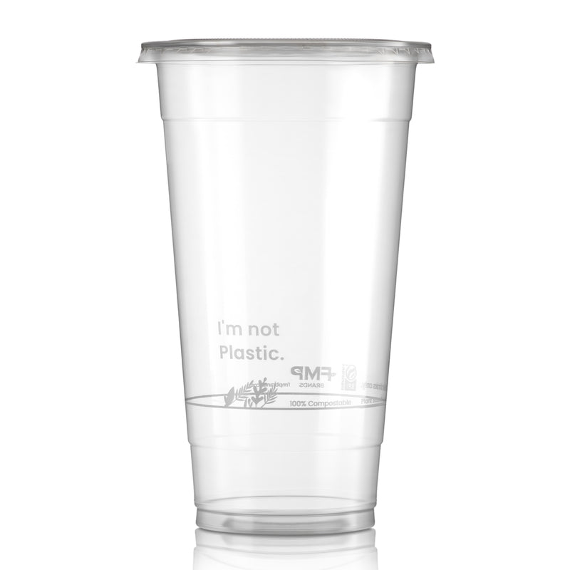 32oz Plant Based Biodegradable Clear Cups with Flat Lids - Inbulks