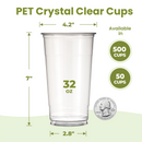 32oz Clear Plastic Cups for Cold Drinks no lids, PET BPA Free - Inbulks