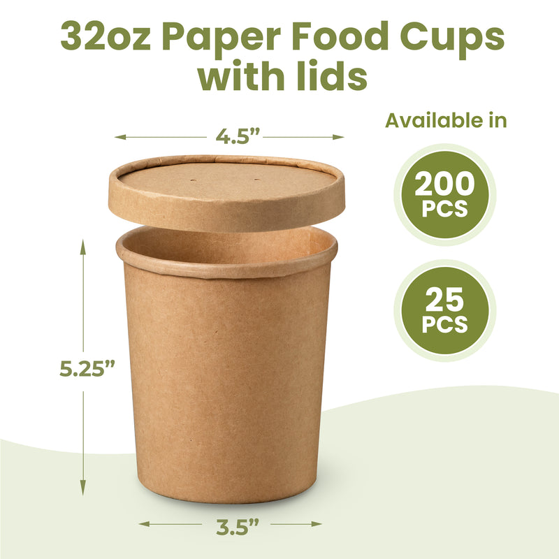 32oz Kraft Compostable Paper Food Cup with Vented Lid