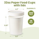 32oz White Compostable Paper Food Cup with Vented Lid - Inbulks