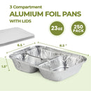 3 Compartment Rectangular Disposable Aluminum Foil Pan with Flat Board Lids - Inbulks