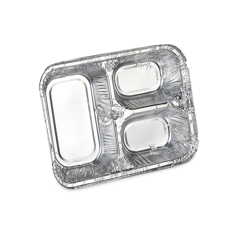3 Compartment Rectangular Disposable Aluminum Foil Pan with Flat Board Lids