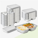 3 Compartment Rectangular Disposable Aluminum Foil Pan with Flat Board Lids - Inbulks
