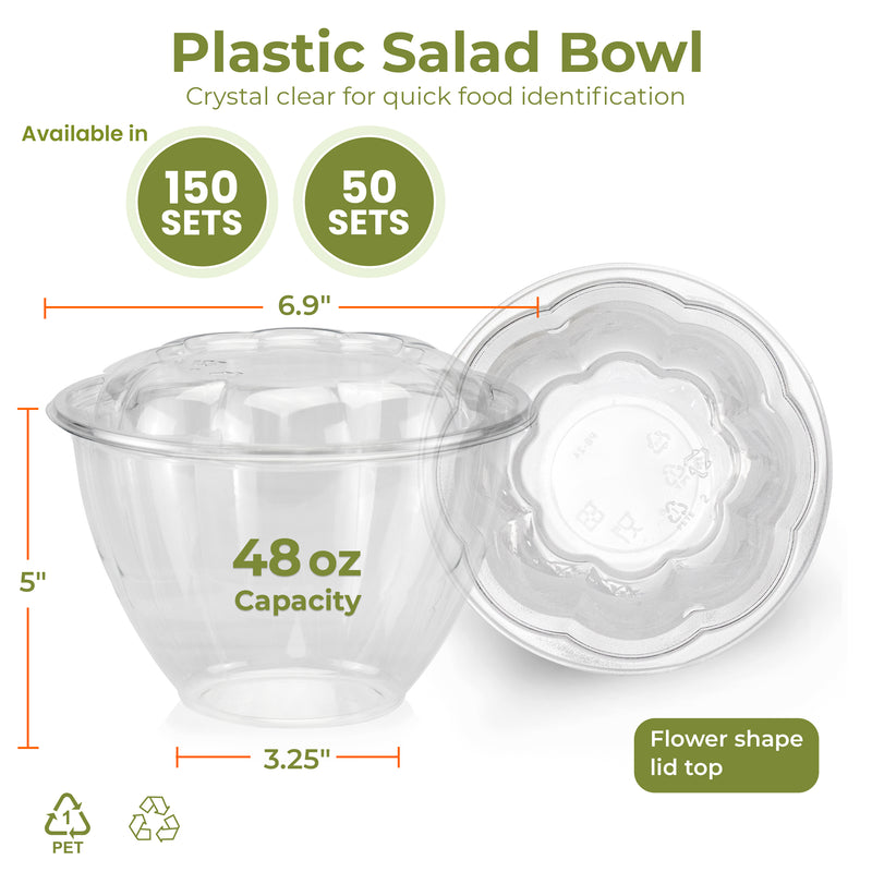 48oz BPA Free Clear Plastic Bowl Container With Dome Lids