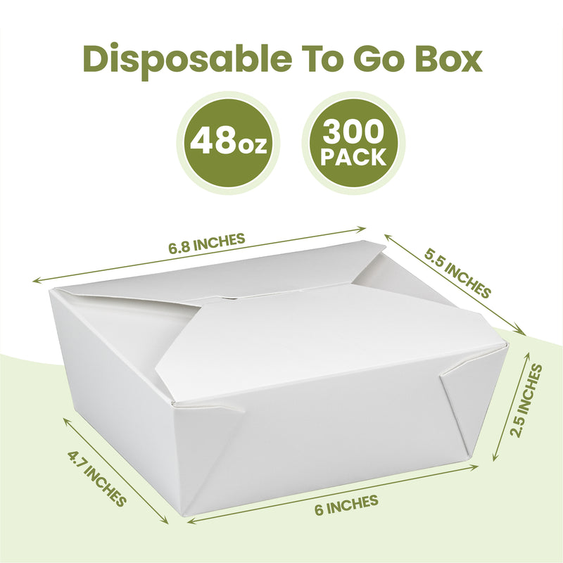 48oz Paper Take Out Containers - White Lunch Meal Food Boxes
