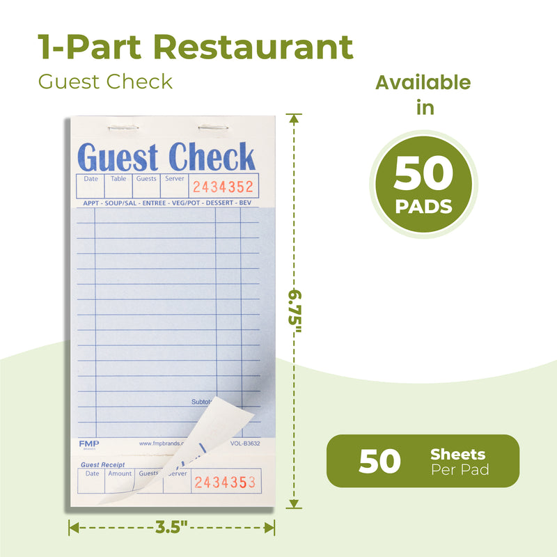 Blue Guest Check Pads for Restaurant Server (1 Part)