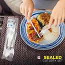 White Plastic Cutlery Set with Disposable Spoon, Fork, Knife, Napkin, Salt and Pepper Packets - Inbulks