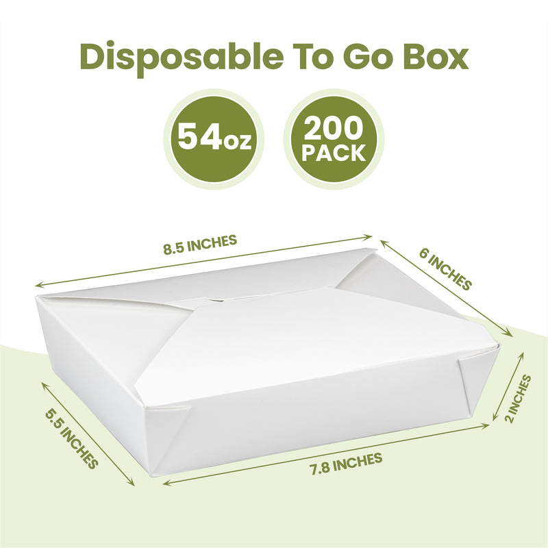 54oz Paper Take Out Containers - White Lunch Meal Food Boxes