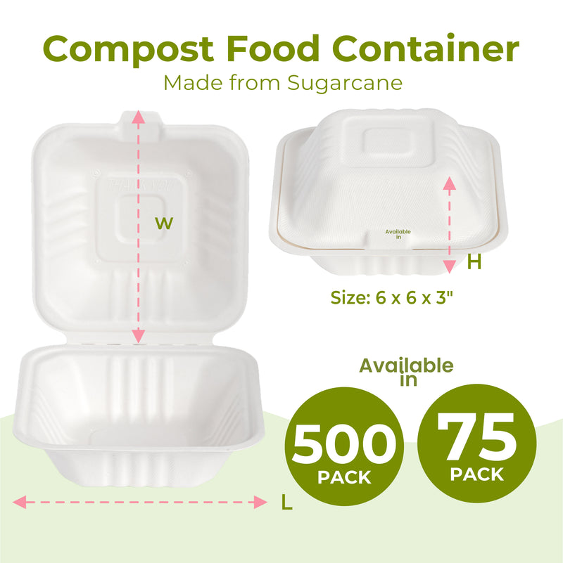 6x6x3" Clamshell Food Containers with 1 Compartment