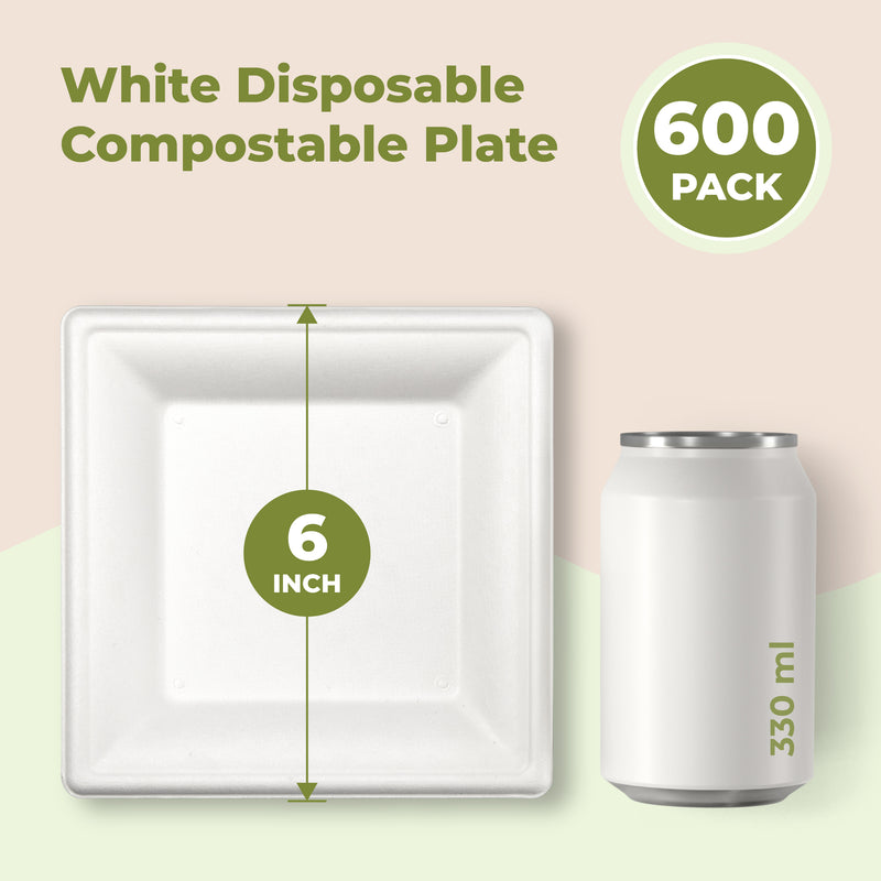 Square Biodegradable Bagasse Plates 6" x 6"