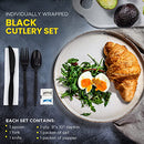 Black Plastic Cutlery Set with Disposable Spoon, Fork, Knife, Napkin, Salt and Pepper Packets - Inbulks
