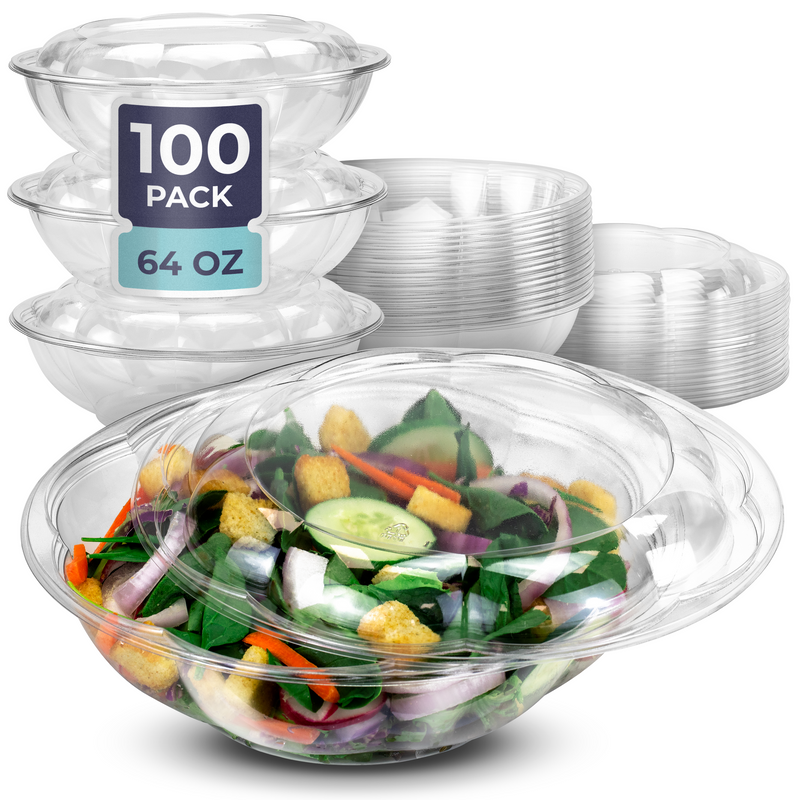64oz BPA Free Clear Plastic Bowl Container With Dome Lids