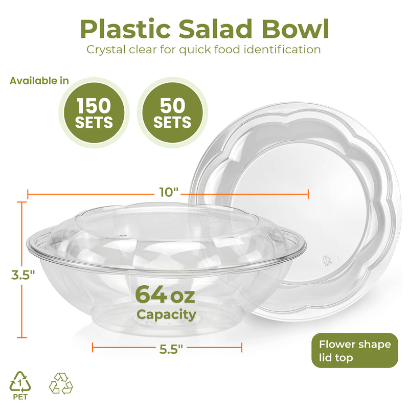 64oz BPA Free Clear Plastic Bowl Container With Dome Lids