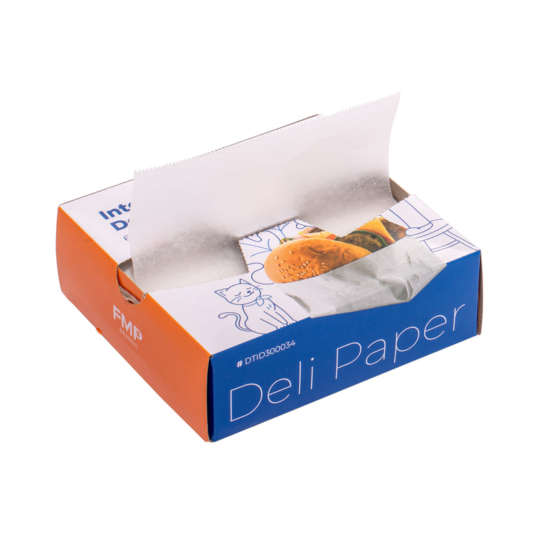 6" x 10.75" Inter-folded Deli Dry Wrap Wax Paper Sheets with Dispenser Box