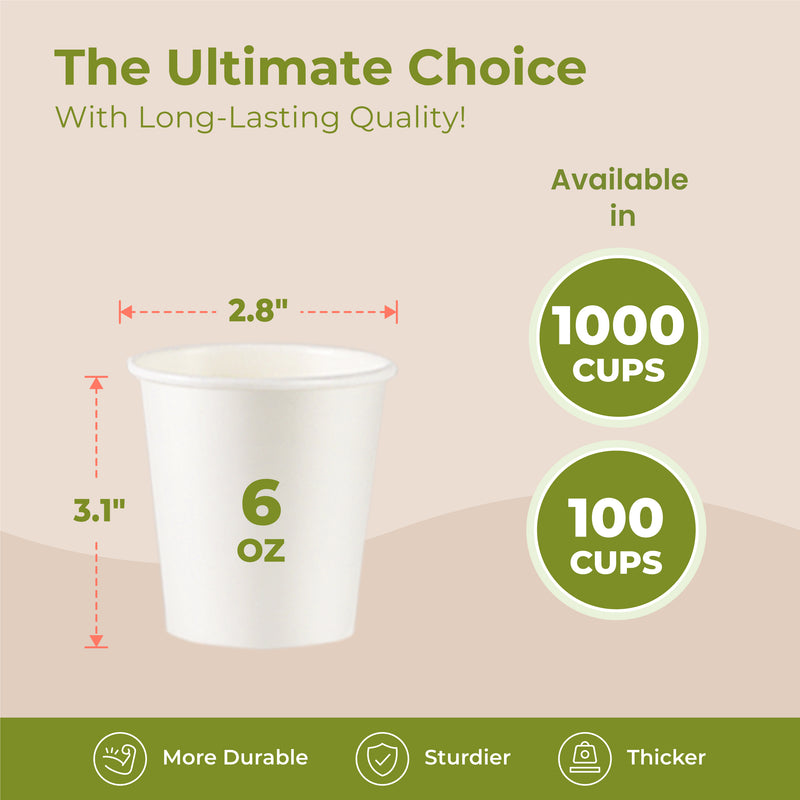 6oz White Disposable Paper Hot Cups