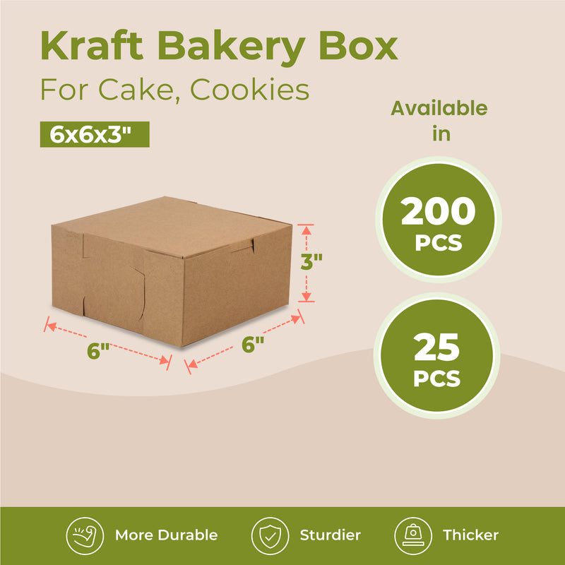 Kraft Pie Boxes - 6x6x3 inch no window