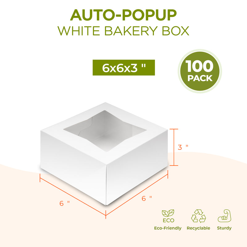 Bakery / Cake Box with Window 6x6x3", Auto-Popup