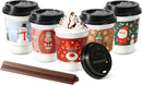 Christmas Disposable Coffee Cups with Lids, Sleeves and Stirrers, Leak-Proof To Go Coffee Cups with Lids, Durable Holiday Paper Cups for Hot Beverage, Home, Office, Party