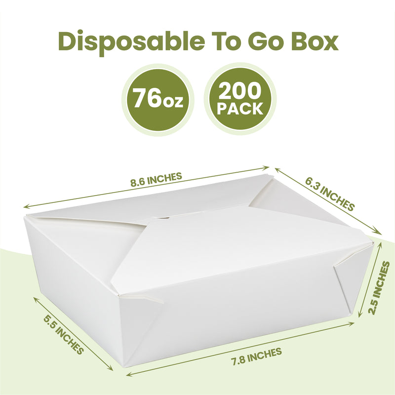 76oz Paper Take Out Containers - White Lunch Meal Food Boxes