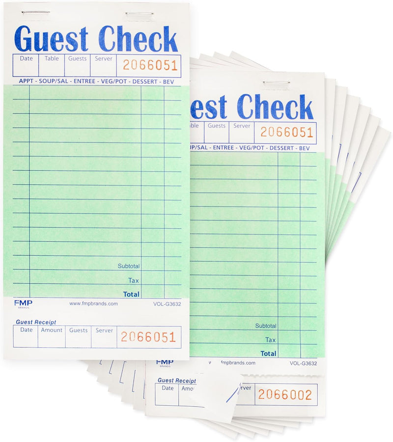 Green Guest Check Pads for Restaurant Server (1 Part)
