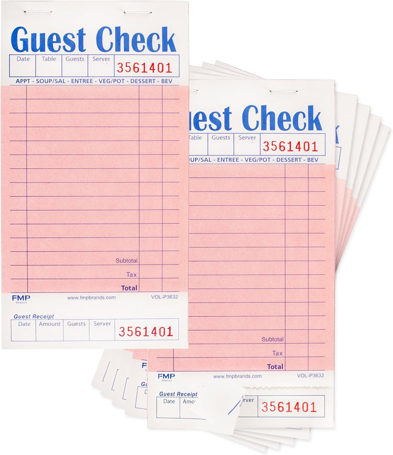 Pink Guest Check Pads for Restaurant Server (1 Part)