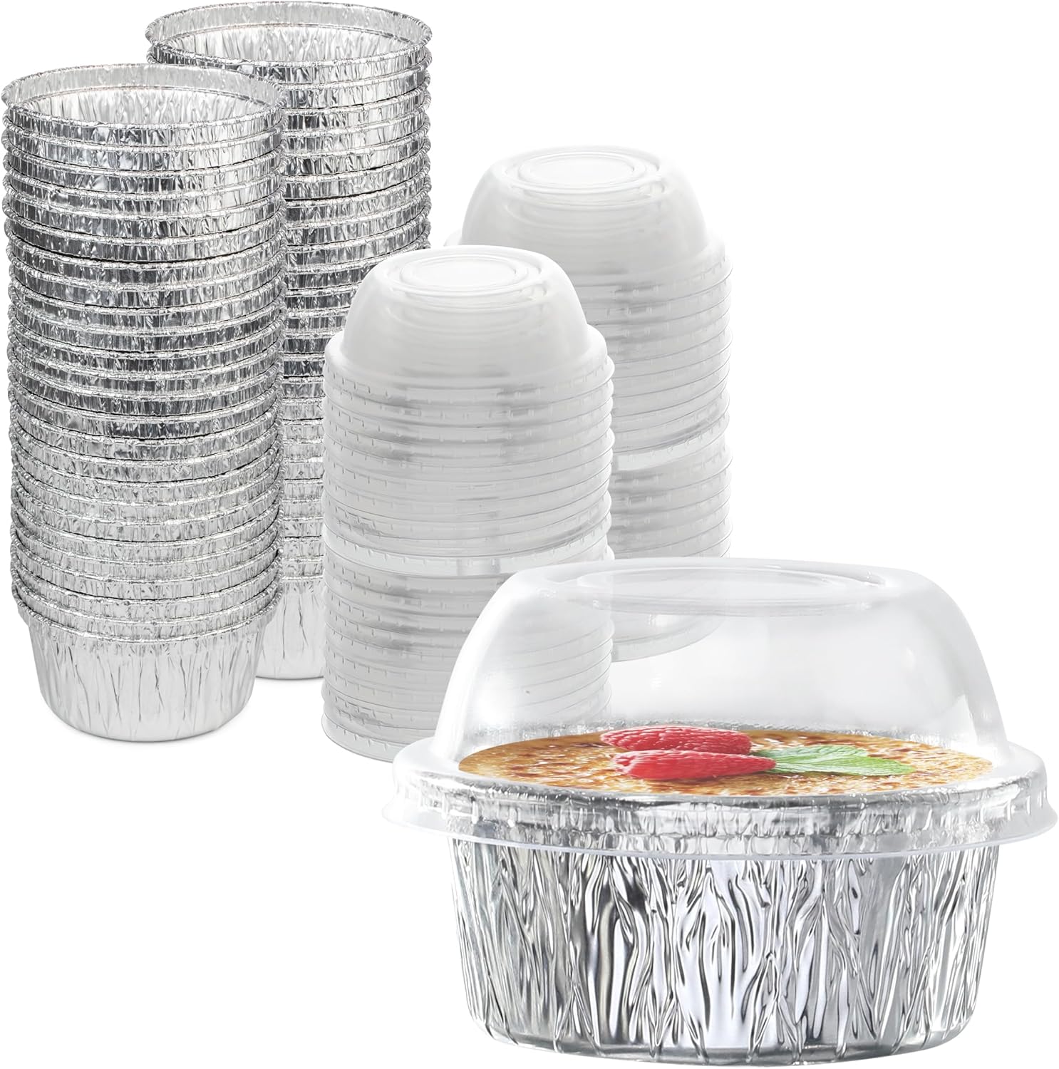 Disposable Mini Ramekins 200 Pack 4 oz Disposable Foil Ramekins with Lids, Mini Aluminum Foil ...