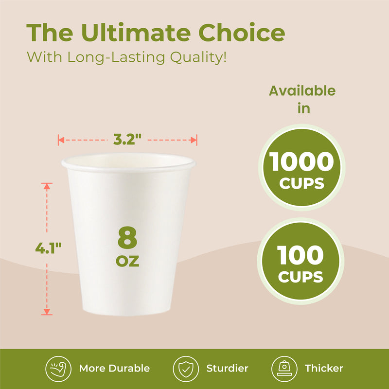 8oz White Disposable Paper Hot Cups