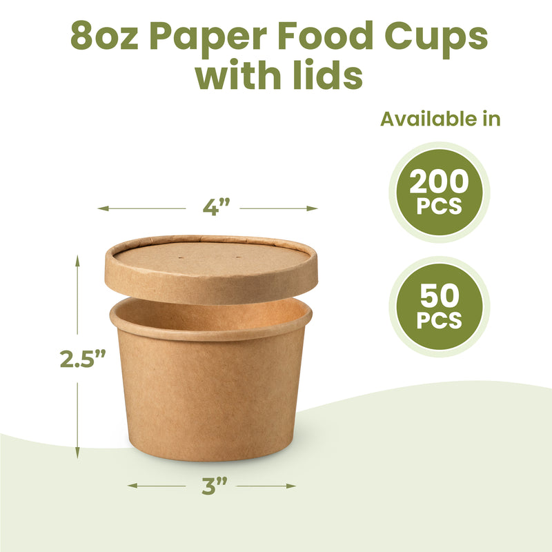 8oz Kraft Compostable Paper Food Cup with Vented Lid