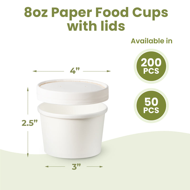 8oz White Compostable Paper Food Cup with Vented Lid