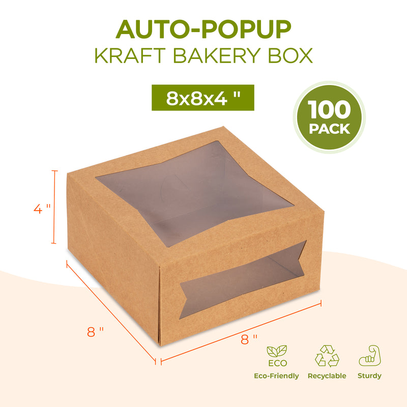 Bakery / Cake Box with Window 8x8x4", Auto-Popup